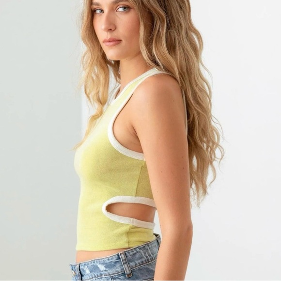 Lime Green White Trim Cut-Out Back Tank Top - Picture 1 of 5